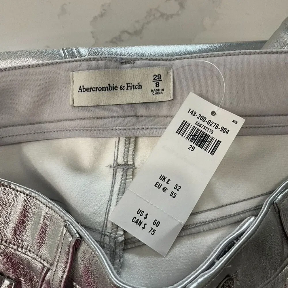 Abercrombie & Fitch Silver Vegan Leather 5 Pocket Metallic Mini Skirt 29 NWT